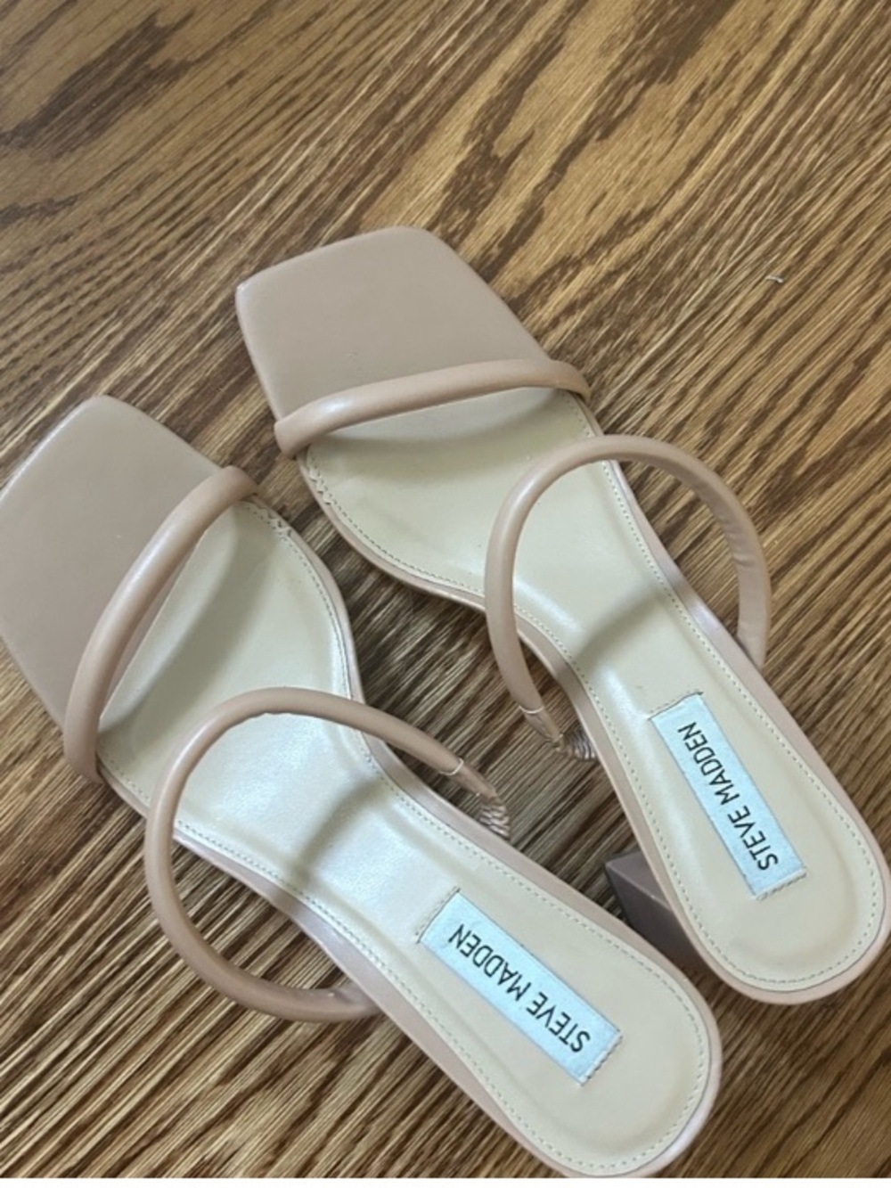 Steve Madden Nude Double-Strap Square-Toe Block Heels